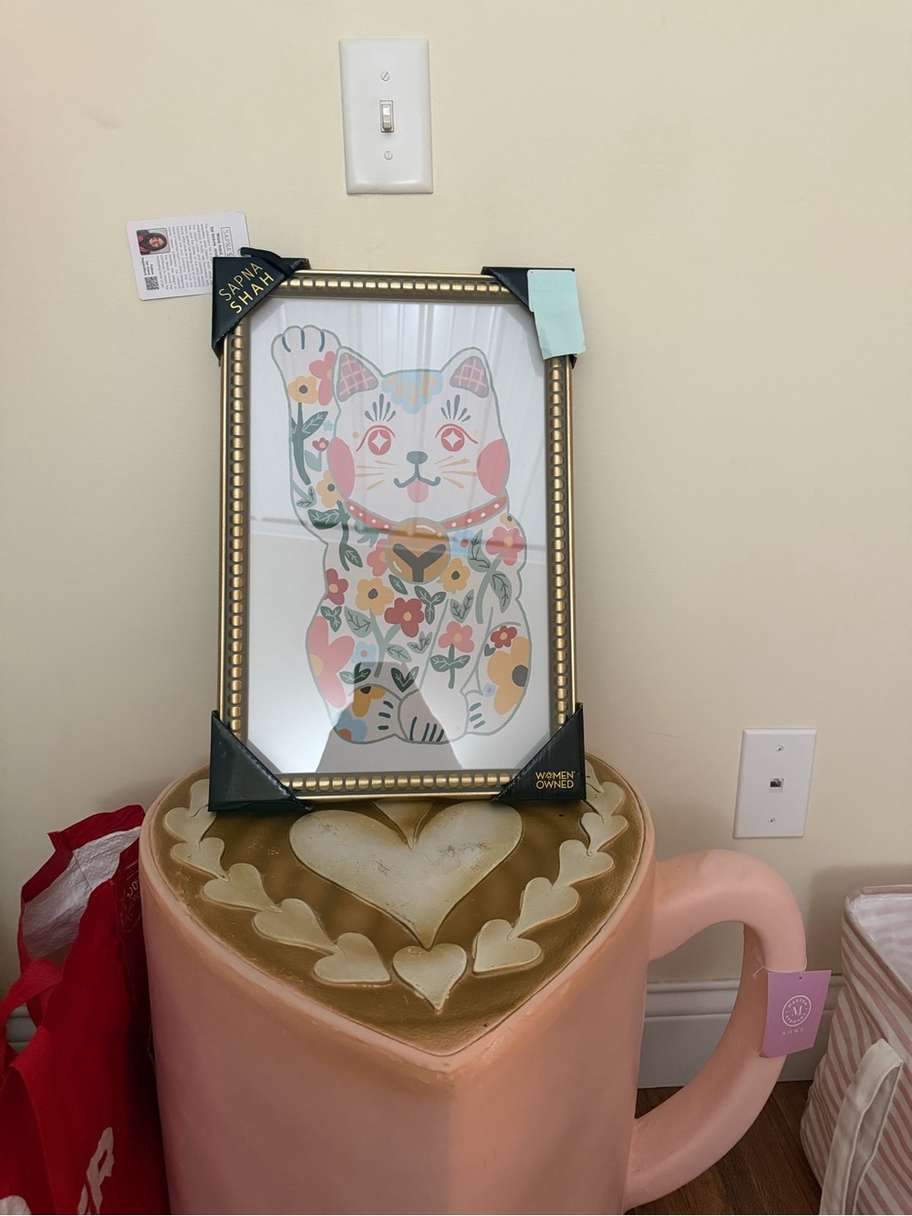 Sapna Shah Framed Lucky Cat Wall Hanging Picture